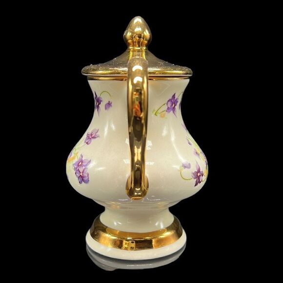 Sugar Bowl and Creamer Vintage Antique Reproduction 22 K Gold Cream Floral - Picture 3 of 15